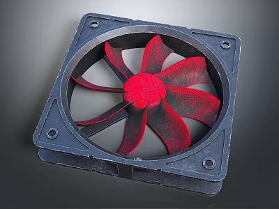 Square Black Frame Cooling Fan With Red Blades For Computer Device Use 3d model
