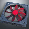 Square Black Frame Cooling Fan With Red Blades For Computer Device Use 3d model
