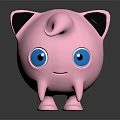 Adorable Pink Creature Character With Big Blue Eyes And Black Ears Standing On Dark Surface