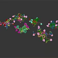 Clusters of Fresh Red Strawberries with Green Leaves Scattered on Gray Background