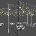 Stylish Hanging Decorative Lights In Indoor Dining Area With Round Tables And Chairs