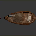 Wooden Boat With Red Flag And Fish Shaped Decoration On Deck
