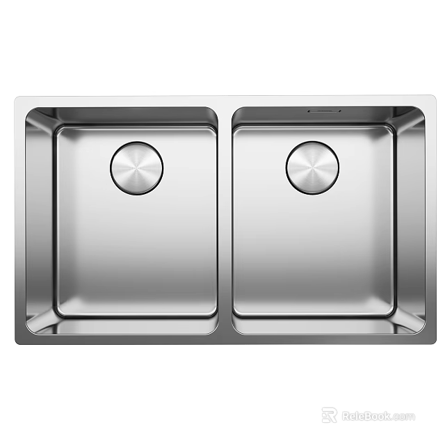 Stainless Steel Double Bowl Kitchen Sink With Square Design And Round Drains 3d model 