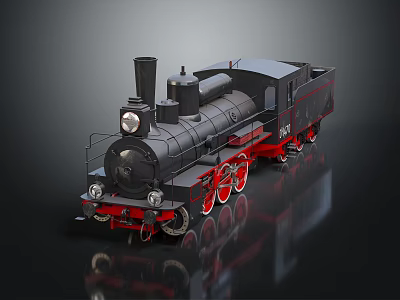 Vintage Black Steam Train Model With Red Wheels And Reflective Surface 3d model