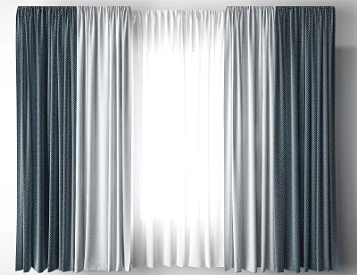 Layered Dark And Light Curtains With Sheer Translucent Panels For Window Treatment 3d model
