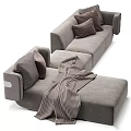 Comfortable Modern Gray Sectional Sofa With Plush Pillows And Striped Blanket 3d model