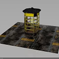 Yellow Tower Structure On Platform With Ground Stripes And Tracks