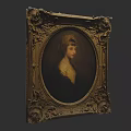 Classic Portrait Painting of a Woman with White Collar in Ornate Gold Carved Frame