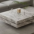 Modern Marble Coffee Table in Living Room with Glass Vase Wooden Box and Green Plant