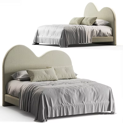 Cozy Heart Shaped Kids Bed With Soft Beige Fabric And Comfortable Pillows 3d model