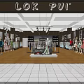 Stylish Clothing Store Interior Featuring Wooden Wall Display Racks Sofa Seating And Chandelier Lighting