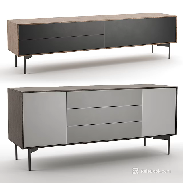 Modern TV Stand With Wood And Metal Design Multiple Drawers And Sturdy Metal Legs 3d model 