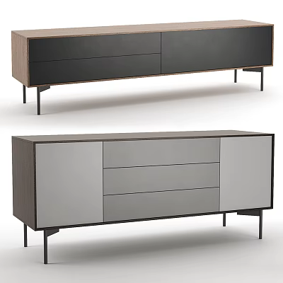 Modern TV Stand With Wood And Metal Design Multiple Drawers And Sturdy Metal Legs 3d model