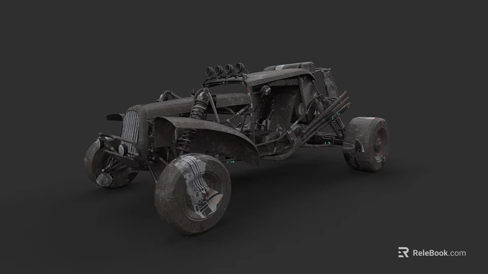 Rugged Modified Off Road Car With Large Tires And Exposed Machinery 3d model 