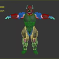 Green Robot Character 3D Model Standing With Mechanical Joints And Armor Exoskeleton 3d model