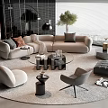 Elegant Modern Living Room With Beige Sectional Sofa And Glass Top Coffee Table