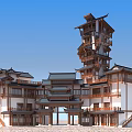 Chinese-style ancient building ancient building multi-storey ancient building game ancient building stilting tower theater building ancient building archway door head 3d model