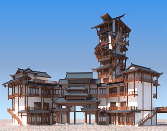 Chinese-style ancient building ancient building multi-storey ancient building game ancient building stilting tower theater building ancient building archway door head 3d model