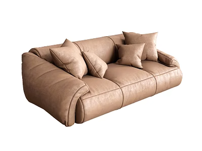 Modern Brown Multi Seater Sofa With Comfortable Pillows And Upholstered Design 3d model
