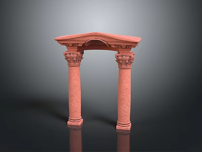 Decorative Pink Stone Archway With Fluted Columns And Carved Capitals 3d model