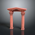 Decorative Pink Stone Archway With Fluted Columns And Carved Capitals