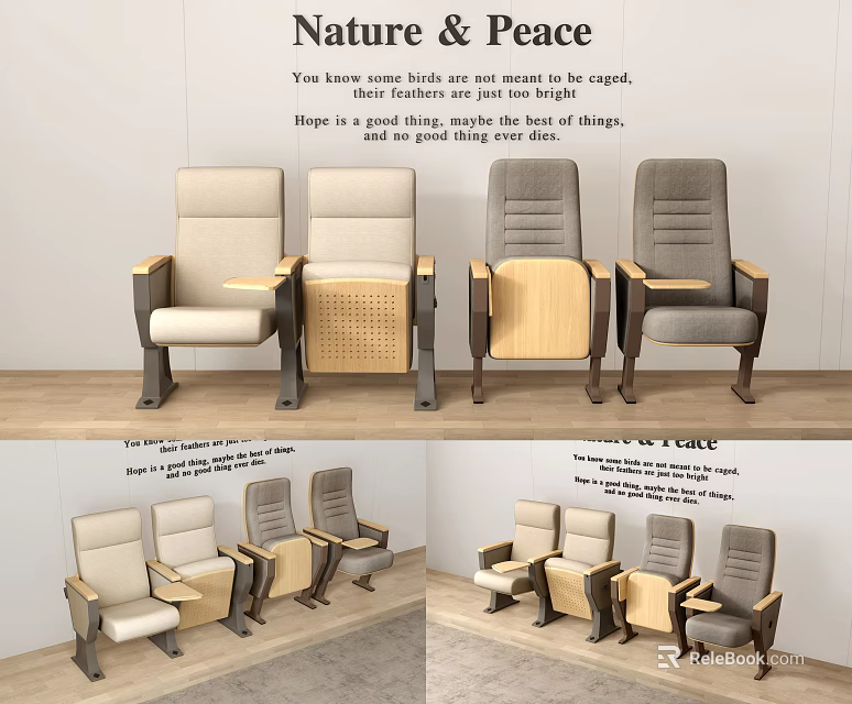Different Colored Comfortable Chairs With Wooden Armrests Modern Indoor 3d model 