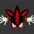 3D Black Hedgehog Character Model With Red Stripes White Gloves And Red Yellow Shoes In Standing Pose