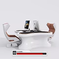 Modern Functional Desk Featuring White Black Tabletop Two Computers And Chairs