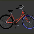 Stylish Red Bicycle With Blue Wheels Black Handlebar Seat And Reflective Surface