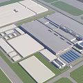 Industrial Plant With Modern Architecture Large Glass Windows Parking Area Green Lawn And Blue Sky