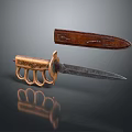 Antique Dagger Featuring Brass Knuckles Handle And Leather Sheath Design 3d model