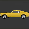 Yellow Classic Muscle Car With Two Door Design And Black Hood