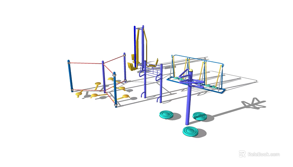 Outdoor Sports Equipment with Parallel Bars Pull Up Bars Hanging Rings and Stepping Pads 3d model 