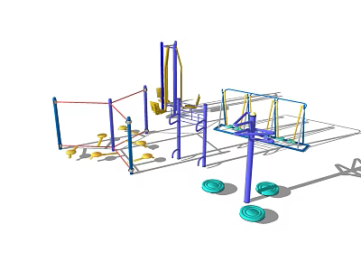 Outdoor Sports Equipment with Parallel Bars Pull Up Bars Hanging Rings and Stepping Pads 3d model