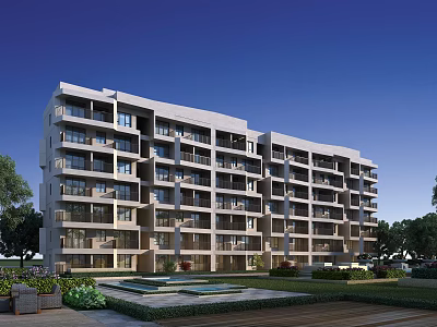 Modern Multi storey Residential Building With Balconies And Landscaped Garden Area 3d model