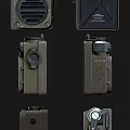 Dual Portable Vintage Industrial Speakers With Khaki Black Design Knobs Handles And Rugged Exterior