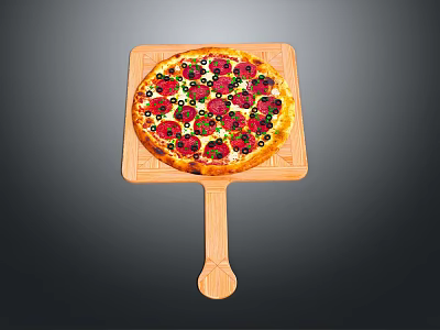 Delicious Pizza Topped With Tomatoes And Cheese On Wooden Serving Board 3d model