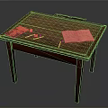 Wooden Table Top With Open Notebook Colored Pencils Crayons And Picture Book