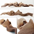 Modern Wooden Outdoor Chair With Layered Wave Like Sculptural Design