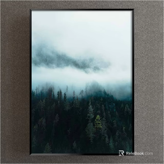 Misty Mountain Forest Landscape Painting With Dense Green Trees And Floating Clouds 3d model 