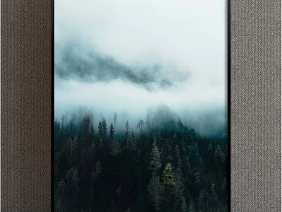 Misty Mountain Forest Landscape Painting With Dense Green Trees And Floating Clouds 3d model