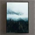 Misty Mountain Forest Landscape Painting With Dense Green Trees And Floating Clouds
