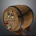 Wooden Beer Barrel With Smiley Face Beer Label Faucet And Black Hoops