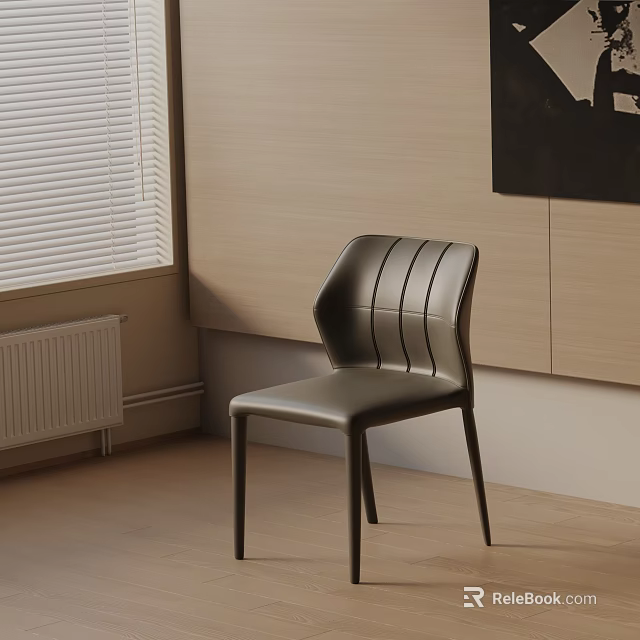 Modern Leather Leisure Chair With Striped Backrest In Interior Setting With Wooden Wall And Blinds 3d model 