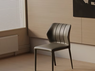 Modern Leather Leisure Chair With Striped Backrest In Interior Setting With Wooden Wall And Blinds 3d model