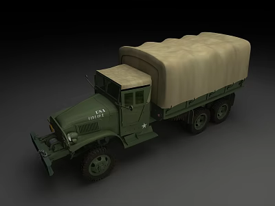 U.S. Army Green Utility Vehicle With Canvas Covered Cargo And Multiple Wheels 3d model