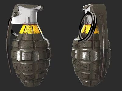 Tactical Hand Grenades With Metallic Texture Yellow Band And Safety Pin 3d model
