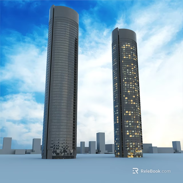 Modern High Rise Office Buildings With Glass Facade And Blue Sky Urban View 3d model 