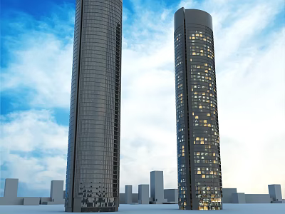 Modern High Rise Office Buildings With Glass Facade And Blue Sky Urban View 3d model