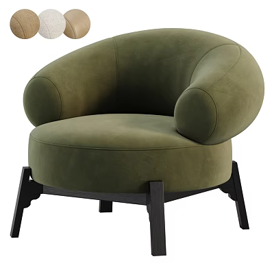 Modern Design Olive Green Upholstered Leisure Chair With Round Arms And Black Wooden Legs 3d model